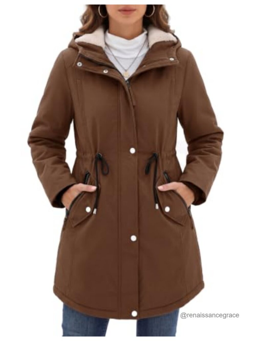 Women's Parka Jacket Fleece Lined Hooded Winter Coat Warm Puffer